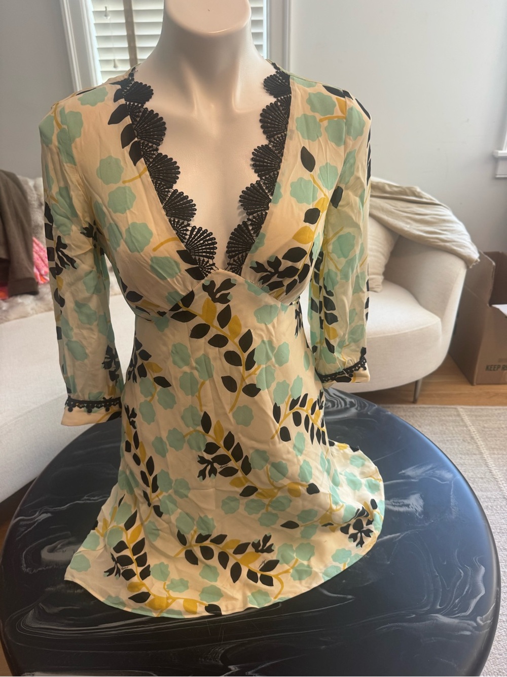 Milly of NY Floral Silk Dress- Cream & Mint